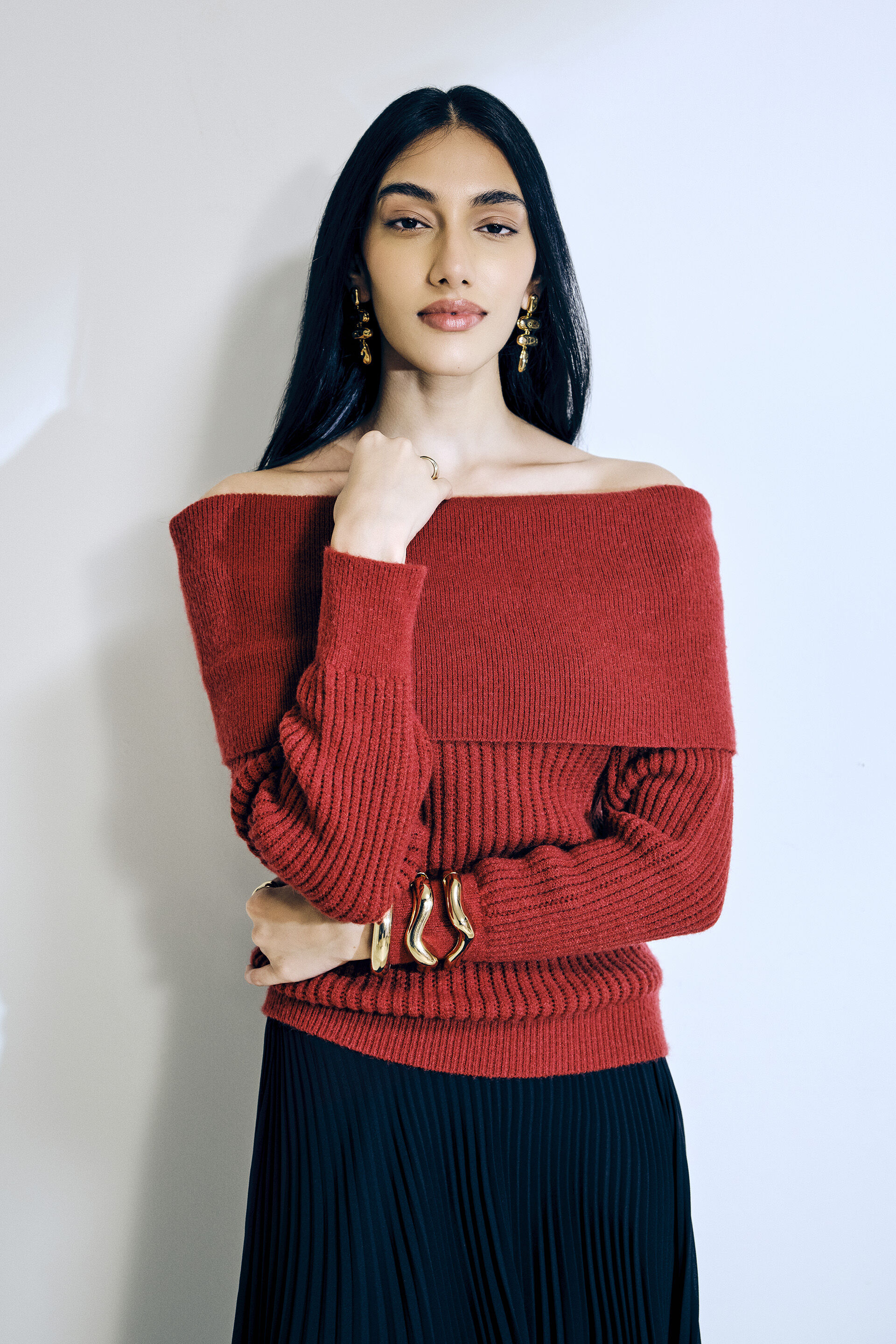 Astro Dust Off-Shoulder Sweater, Rust, image 1